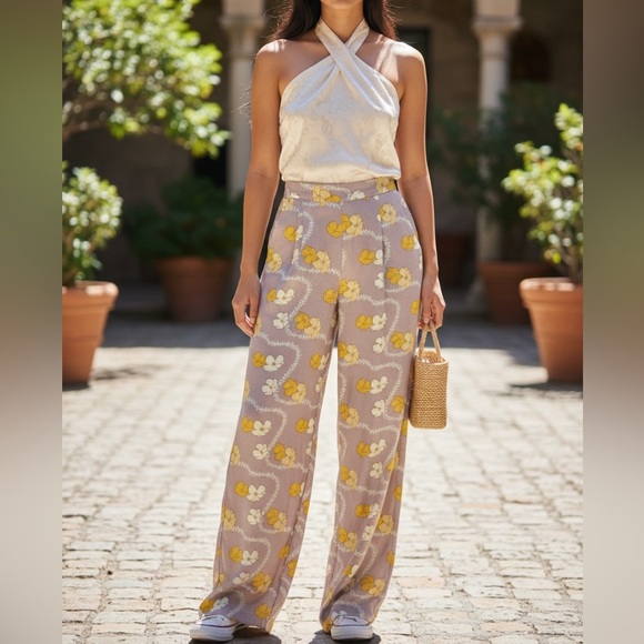 Fighting Eel Pants - Ava Sky Fighting Eel Lilac Puakenikeni Wide-Leg Pant Perfect Small